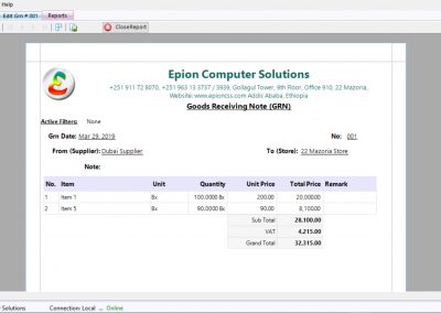 Inventory stock system software developer supplier company in ethiopia - goods receiving note grn - Epion Computer Solutions